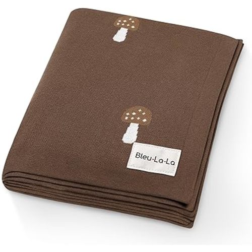 Knit Baby Blanket for Girls and Boys 100% Cotton Buttery Soft Cozy Receiving Swaddle Crib Stroller Blanket for Shower Gift Registry for Newborns, Infants, Toddlers (Mushroom - Mocha)