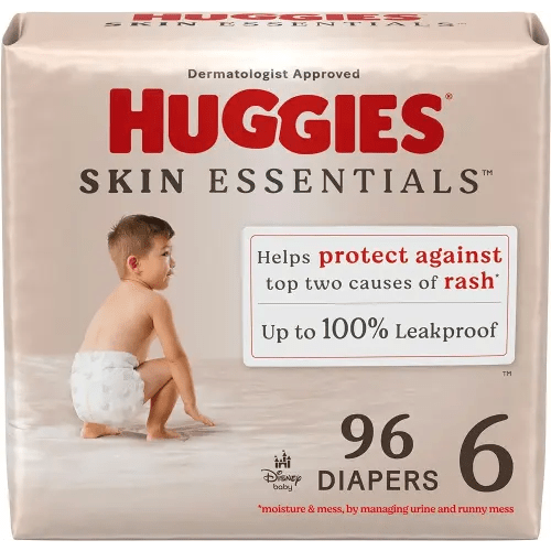 Huggies Size 6 Diapers, Skin Essentials Baby Diapers, Size 6 (35+ lbs), 96 Count (3 Packs of 32)