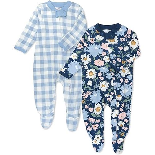 HonestBaby Baby Girls' Sleep N' Play One-Piece Zip-Front Footed Pajamas