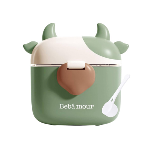 Bebamour Baby Formula Dispenser, BPA Free Portable Milk Powder and Candy Fruit Snack Storage Container with Scoop and Leveller for Travel, 450 ML, Green Cow