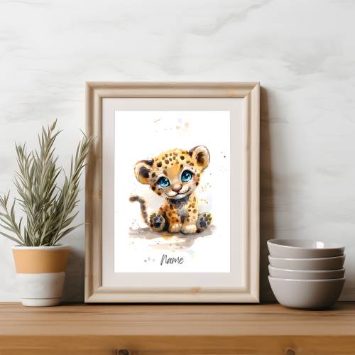 Personalized Nursery Name Sign Baby Animal Prints for Nursery Wall Art Safari Nursery Print Nursery Art Baby Leopard Playroom Wall Art