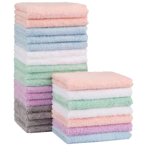 Orighty Baby Washcloths 24-Pack(7''x9''), Microfiber Coral Fleece Baby Towels, Super Soft and Absorbent Wash Cloths for Newborns, Infants and Toddlers, Gentle on Delicate Skin for Face Hands and Body