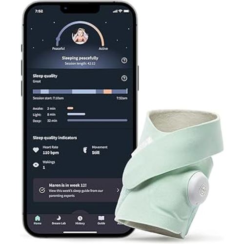 Owlet Dream Sock Plus - Smart Baby Monitor with Heart Rate and Average Oxygen O2 as Sleep Quality Indicators - Standard Sock and Plus-Sized Sock to Grow with Baby, Mint