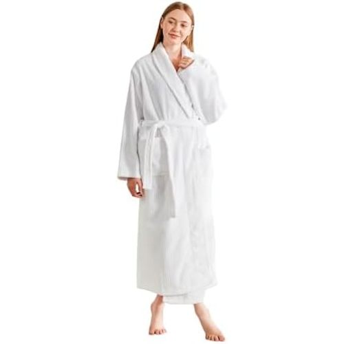 Women’s Plush Fleece Bathrobe – Fluffy Stripe Shaggy Design, Warm and Soft Flannel Long Robe for Spa and Relaxation