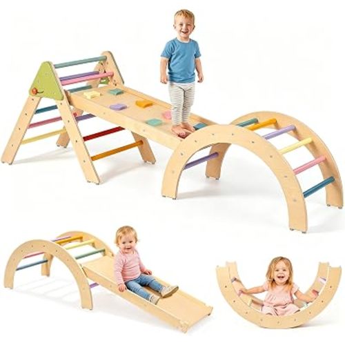 aiwo Pikler Triangle Set Montessori Toddler Climbing Toys for 1-3 Year