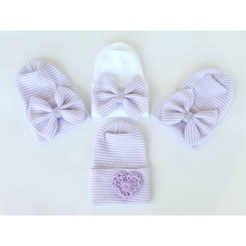 Purple hospital hat, Baby girl hat, lavender and white baby hat, newborn hat, baby hospital hat, newborn hospital hat, hospital bow hat