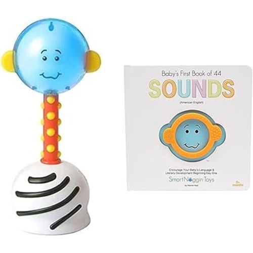 Baby Developmental Milestones Set: NogginStik Developmental Light-Up Rattle and Baby’s First Book of 44 Sounds with Teether