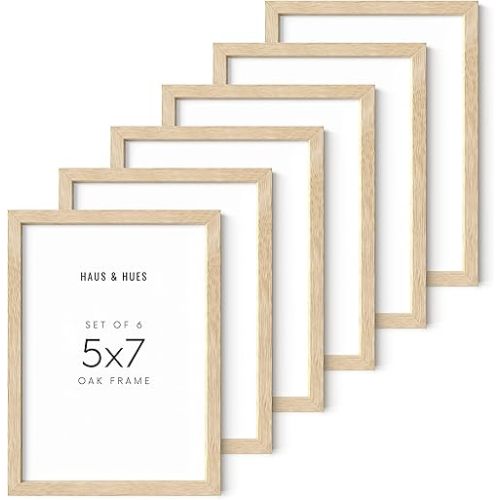 HAUS AND HUES Picture Frame, 5x7 inches, Beige Oak, Set of 6, Natural Wood Picture Frames for Wall Collage