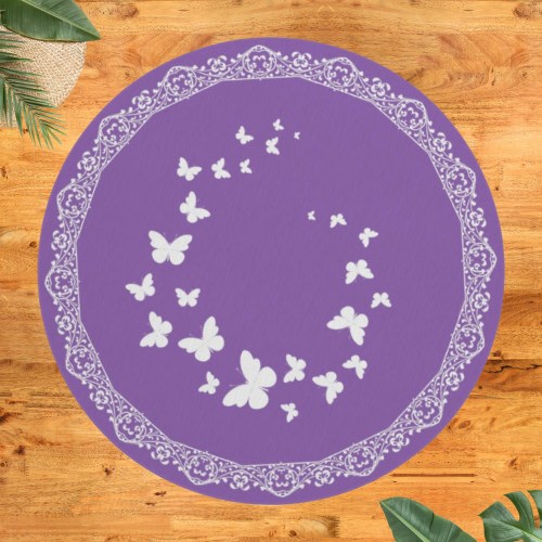 Round Rug Butterflies Purple Butterfly Carpet Pretty Girls Butterflies Room Round Mat Floor Rug Pretty Floor Rug Girls Mat Girl's Room Decor