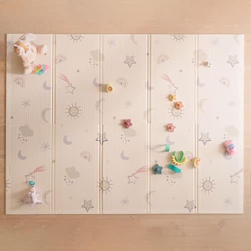 Nuby Reversible Baby Floor Mat, 77" x 58" - Foldable and Lightweight Baby Play Mat for Floor - Easy Storage and Travel - Stars and Sky