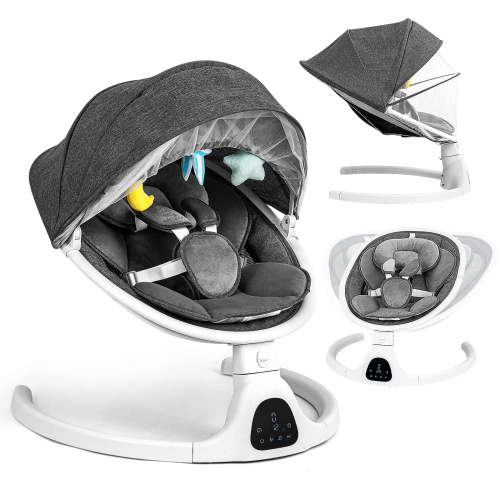 DEENOR Bluetooth Baby Swing for Infants with Remote Control, 5-Speed, 5-Point Harness, Portable Infant Swing with Music, Gray