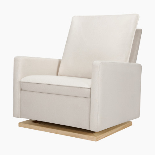 babyletto Cali Pillowback Chair and a Half Glider - Performance Cream Eco-Weave With Light Wood Base