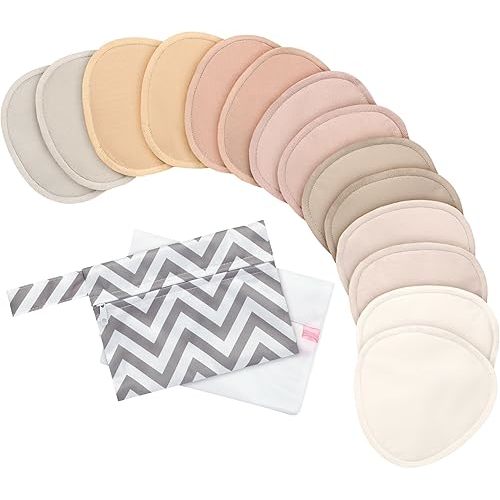 14-Pack Organic Nursing Pads - Washable Breast Pads for Breastfeeding, Nursing Bra Nipple Pads for Breastfeeding, Pumping Bra Reusable Breast Pads, Maternity Breastfeeding Bra Pads (Neutrals, L 4.8")