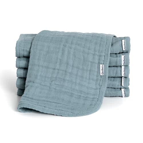 Gerber Baby Unisex Muslin Burp Cloths 6-Pack, Teal, Large Size 20" x 10"