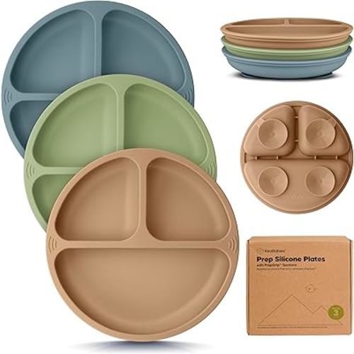 KeaBabies Suction Plates for Baby, Toddler - 3-Pack 100% Silicone Toddler Plates, Divided Baby Plates with Suction, Silicone Plates for Baby, Kids, BPA-Free, Microwave, Dishwasher Safe (Desert)