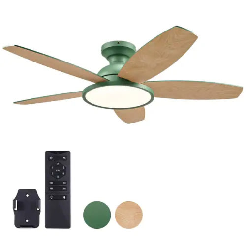 42" 5 - Blade Low Profile Flush Mount LED Ceiling Fan with Light Kit and Remote