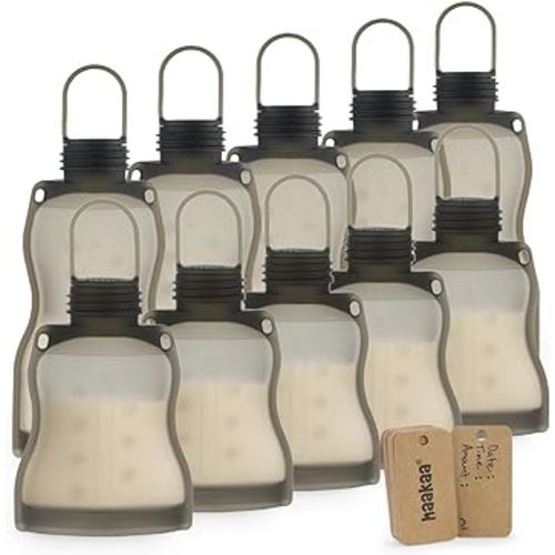 haakaa Silicone Breast Milk Storage Bag Set (8.8 oz & 4.4 oz) - Reusable Freezer Bag for Breastfeeding Moms - Baby Food Yummy Pouch - Breast Pump Bag - BPA Free -Leakproof -10 PK