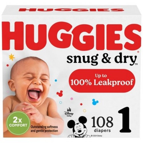 Huggies Snug & Dry Baby Disposable Diapers – (Select Size and Count), Size: Size 1