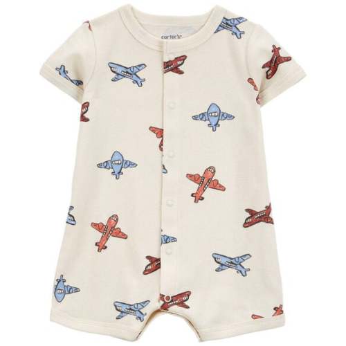 Baby Airplane-Print Ribbed Short-Sleeve Romper - Cream - Carter's | Carter's
