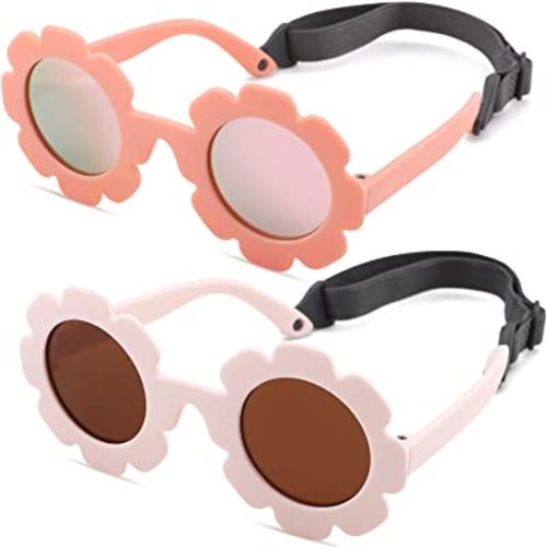 COASION Bendable Flexible Polarized Newborn Baby Flower Sunglasses with Strap for Infant Girls Boys Age 0-24 Months