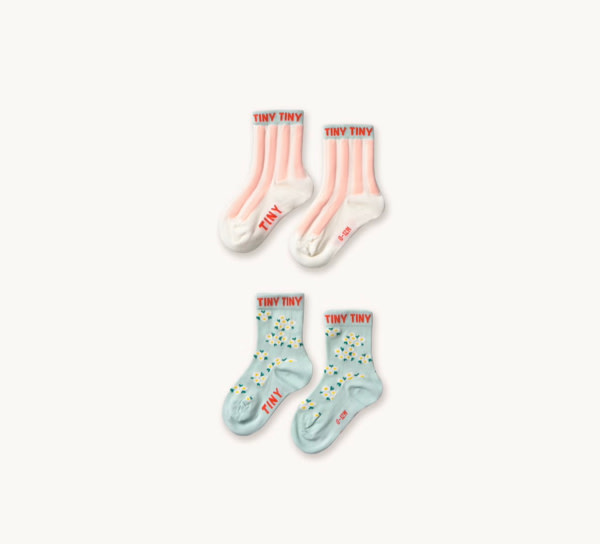 PINK STRIPES & BLOSSOM MEDIUM SOCKS pale mint/off white | TINY