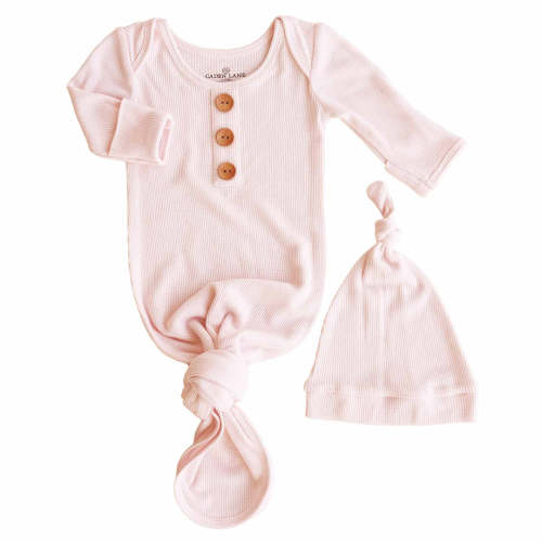 Pearl Pink Waffle Bamboo Newborn Baby Knot Gown & Hat Set