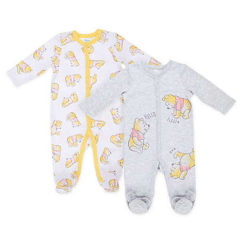 Winnie the Pooh Size 0-3M 2-Pack Printed Long Sleeve Footies in Yellow