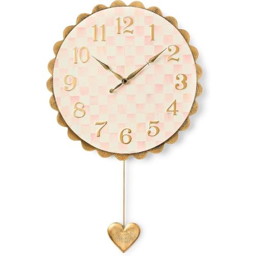 MACKENZIE-CHILDS Heart Pendant Wall Clock, Rustic Home Decor, Pink-and White-Rosy Check