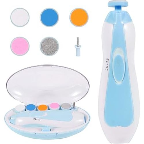 Baby Nail Trimmer Electric, Low Noise Newborn Safe Nail Clipper Kit with Light and Replaceable 6 Grinding Heads, Hand-Holding Care Polish and Trim for Infant Toddler Adults Toes Fingernails, Blue