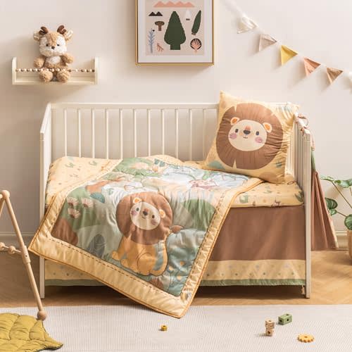 ROBOTIME Baby Bedding Set - 5-Piece Standard Size Soft Bedding for Boys & Girls, Jungle Animals Style