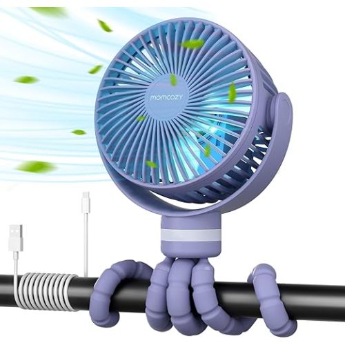Momcozy 8000mAh Portable Stroller Fan | 27H Ultra-long Battery Life | Detachable 4 Speed 360°Rotate | 2 Modes LED Night Light, USB Rechargeable Handheld Cooling Fan for Travel, Car Seat, Bedroom