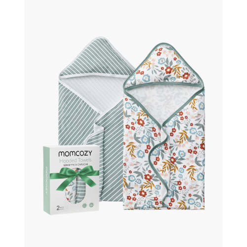 2-Pack Momcozy Baby Hooded Towels - Petite Blossom Design