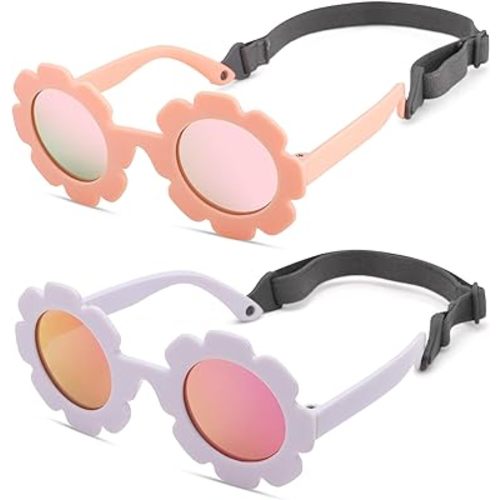 Hycredi Flexible Bendable Flower Baby Polarized Sunglasses with Strap for Newborn Infant Girls Age 0-24 Months