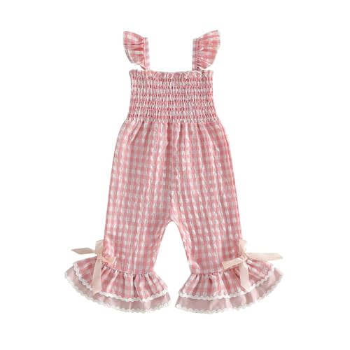 Toddler Baby Girl Summer Clothes Ruffle Sleeveless Smocked Romper One Piece Jumpsuit Suspender Pants Cute Outfit