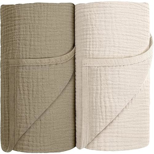 Susurration Muslin Swaddle Blanket Baby,100% Cotton Baby Receiving Blanket Soft Thin Baby Swaddle Blanket for Unisex Newborn 40x40in 2Pack(Olive Green)