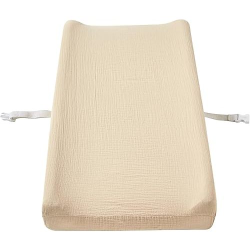 Baby Muslin Changing Pad Covers, Neutral Fitted Muslin Diaper Changing Table Pad Sheet Covers for Newborns Infants Baby Boys Girls (Beige)