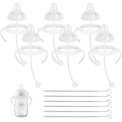 Sippy Cup Soft Conversion Kit for Philips Avent Natural Baby Bottle, Toddler Transition Kit with Silicone Sippy Spout Nipple, Weighted Straw, Bottle Handle, Cleaning Brush, 6-Pack