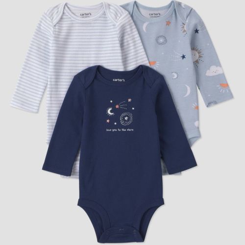 Carter's Just One You® Baby Boys' 3pk celestial Long Sleeve Bodysuits - Blue 3M