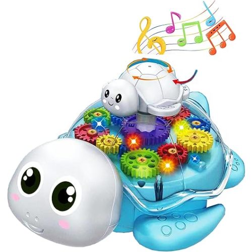Light Up Musical Crawling Turtle Touch & Go Baby Toy 6-12 Months,Colorful Moving Gears,Music LED Educational Toy,Interactive Infant Toddler Kids Toys Gift for Girl Boy 12-24 Months