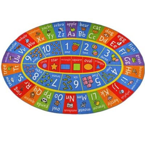 Kc Cubs Boy & Girl Kids Abc Alphabet, Numbers & Shapes Educational Learning & Fun Game Play Nursery Bedroom Classroom Oval Rug Carpet, 5' 0" X 6' 6"