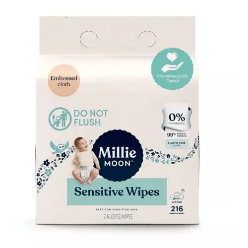 Millie Moon Sensitive Wipes (216 Count)-3 Packs of 72 Wipes(1Box)