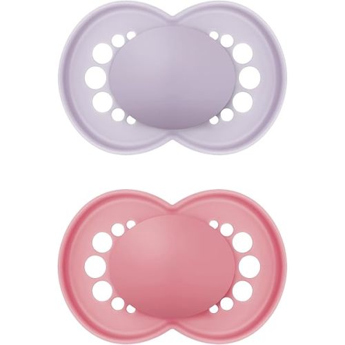 MAM Original Matte Baby Pacifier, Nipple Shape Helps Promote Healthy Oral Development, Sterilizer Case, Girl ,6-16 Months(Pack of 2)