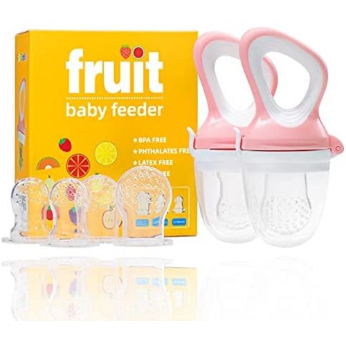 Baby Food Fruit Feeder Pacifier Teething Toys Teether （2Pcak） - Relief Teething Includes All The Sizes Pouches Food Feeder Pacifier 6 Different Silicone Nipple