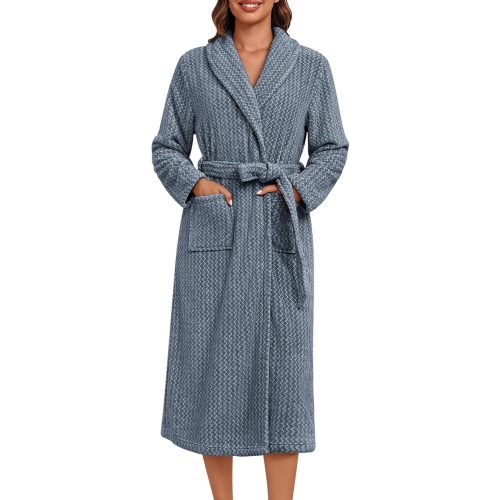 Ekouaer Women's Robe Long Plush Soft Bathrobe Cozy Warm Robes Shawl Collar Sleepwear with Pockets