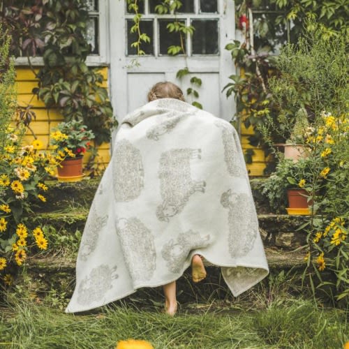 Baby Blanket - Double-Sided, Natural Organic Wool, 35x51" (90x130cm), Beige White Sheep Design, Soft and Natural, Perfect Baby Shower Gift