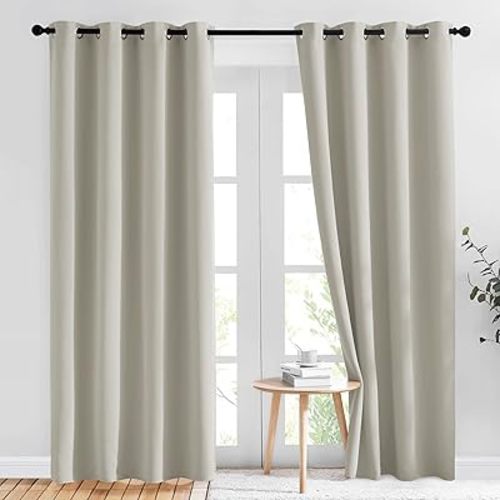 NICETOWN Blackout Curtains & Drapes for Living Room - Thermal Insulated Solid Grommet Sound Reducing Energy Saving Window Treatments for Porch/Hall, Natural, 2 Panels, W52 x L84