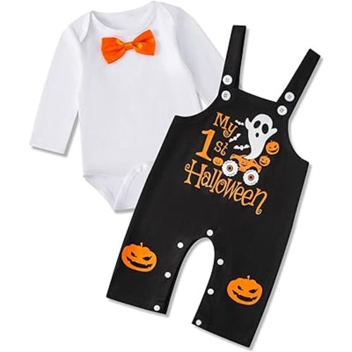 3PCS Baby Boys' Mama is My Boo Outfit Set Halloween Ghost Costume Pants Set