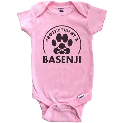Protected by A Basenji Funny Baby Bodysuit (100% Cotton)