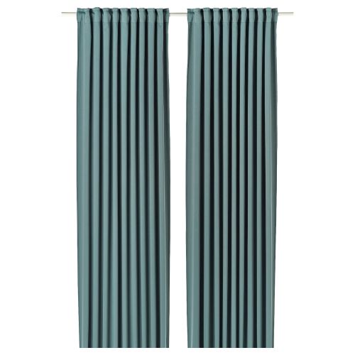 MAJGULL Room darkening curtains, 1 pair - dark gray-turquoise/with heading tape 57x84 "
