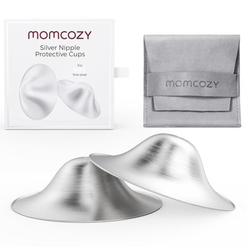 Momcozy 999 Silver Nursing Cups, Hole-Free Design, 999 Silver Nipple Shields, Breastfeeding Essentials, Silver Nipple Shields for Breastfeeding Newborns, Metal Nipple Shields, Regular Size